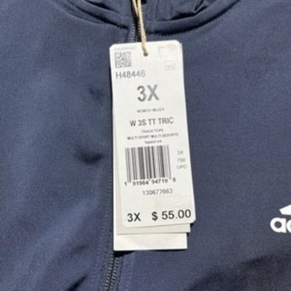 NWT Adidas Size 3X Dark Navy Blue Legend Ink Triple Stripe Track Full-Zip Top - Picture 6 of 9